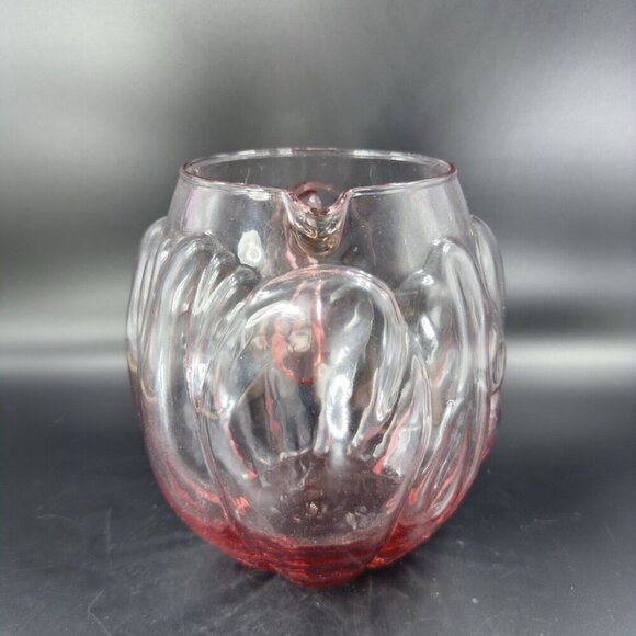 Vintage Mid Century Glass Pitcher Carafe Light Transparent Pink Color Raised VTG - Picture 9 of 16